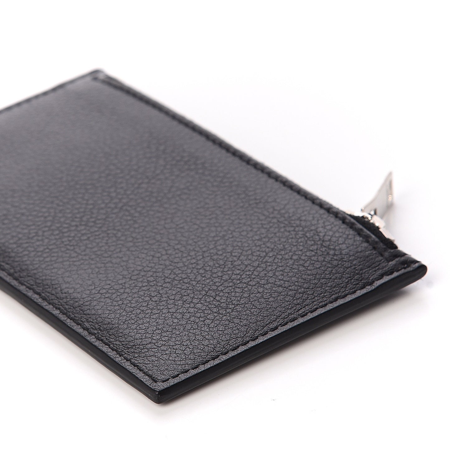 Grained Calfskin 5 Fragments Zip Pouch Card Holder Black