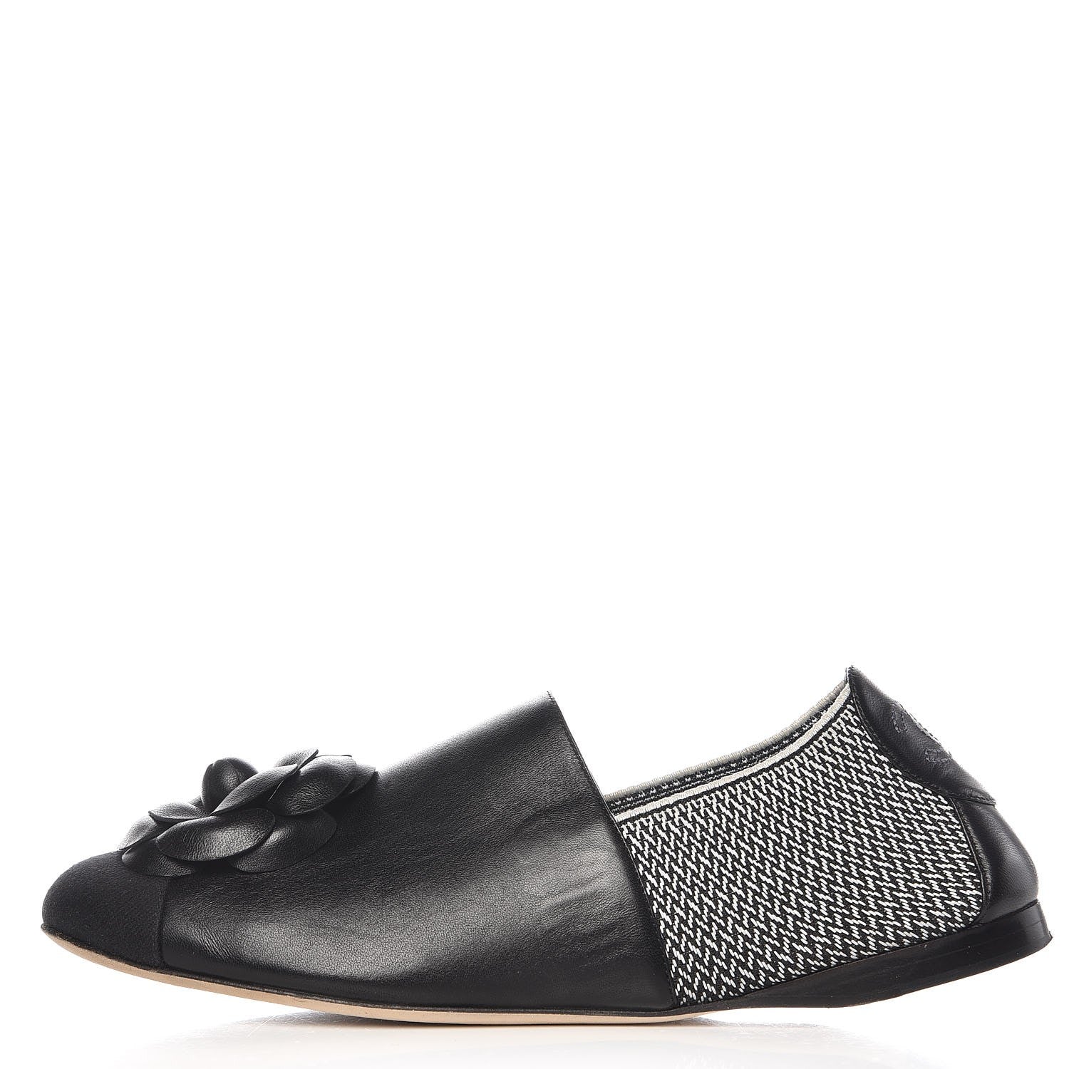 Chanel Lambskin Fabric Camellia Moccasin Flats 41 Black White 1 of 10