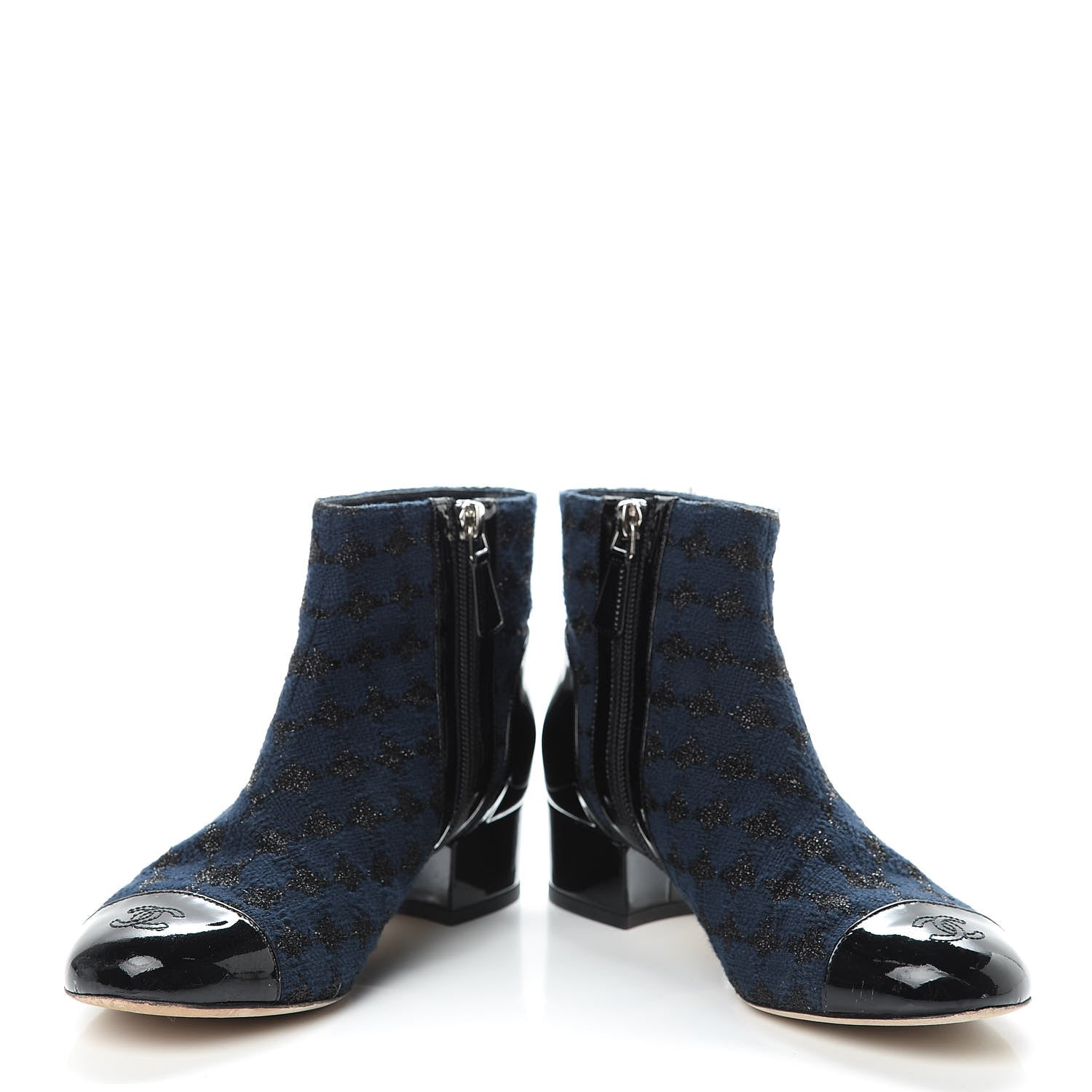 Chanel Tweed Cap Toe CC Short Boots 36.5 Navy Black 5 of 15