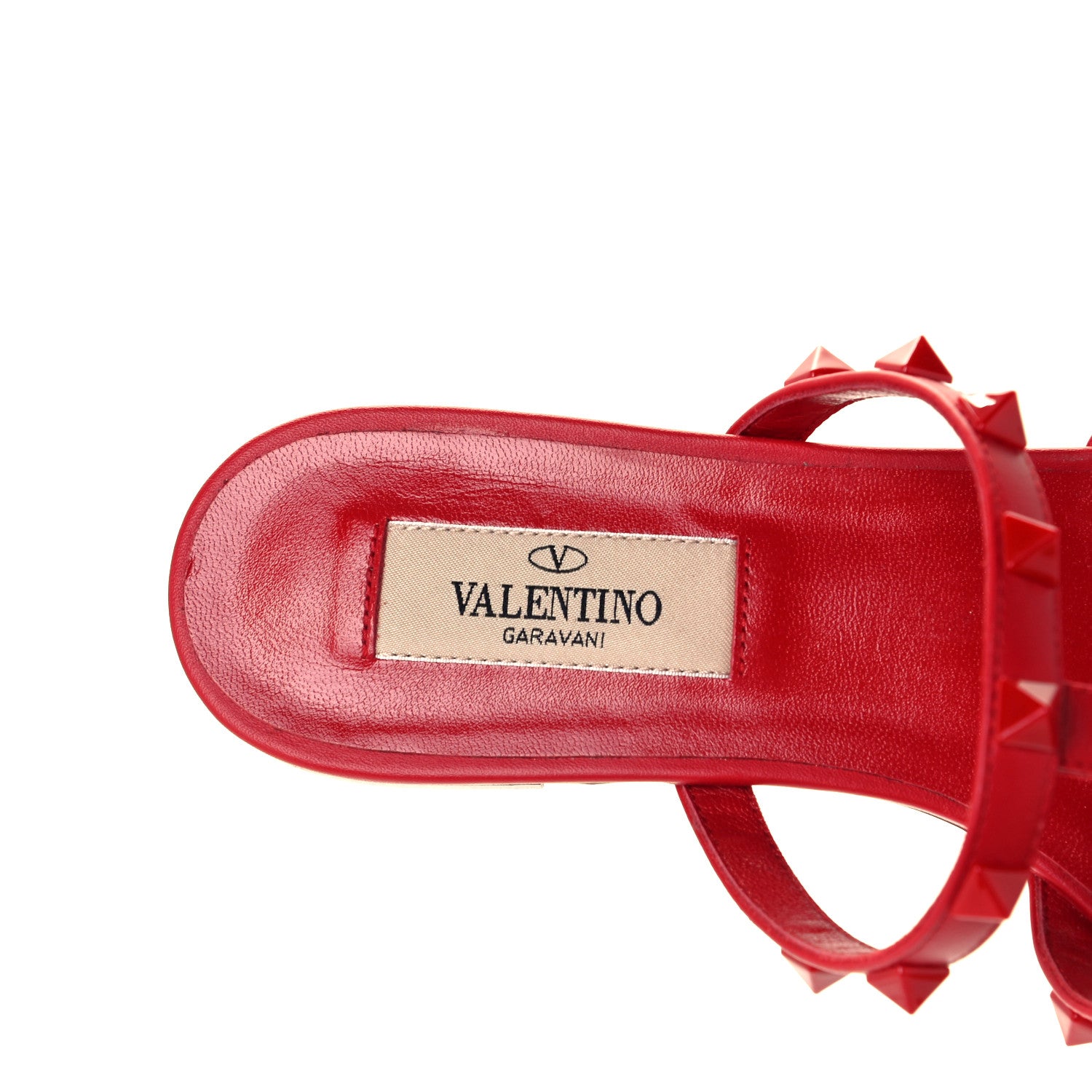 Valentino Garavani Calfskin Monochrome Rockstud Caged Flat Slide Sandals 35 Rouge Pur 9 of 10