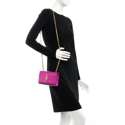 Saint Laurent Metallic Calfskin Small Classic Monogram Kate Satchel Fuchsia 2 of 7