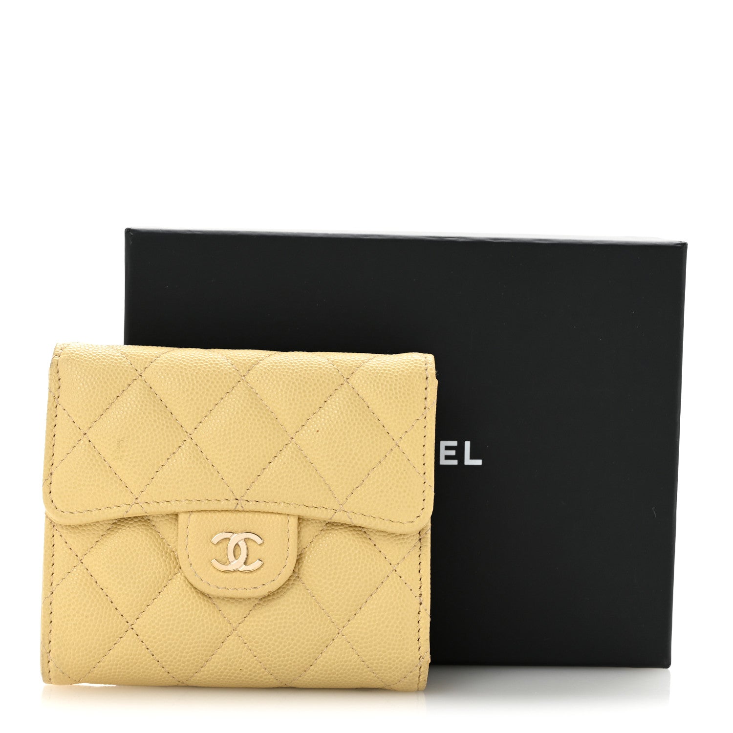 Chanel Caviar Quilted Compact Flap Wallet Yellow 12 of 12