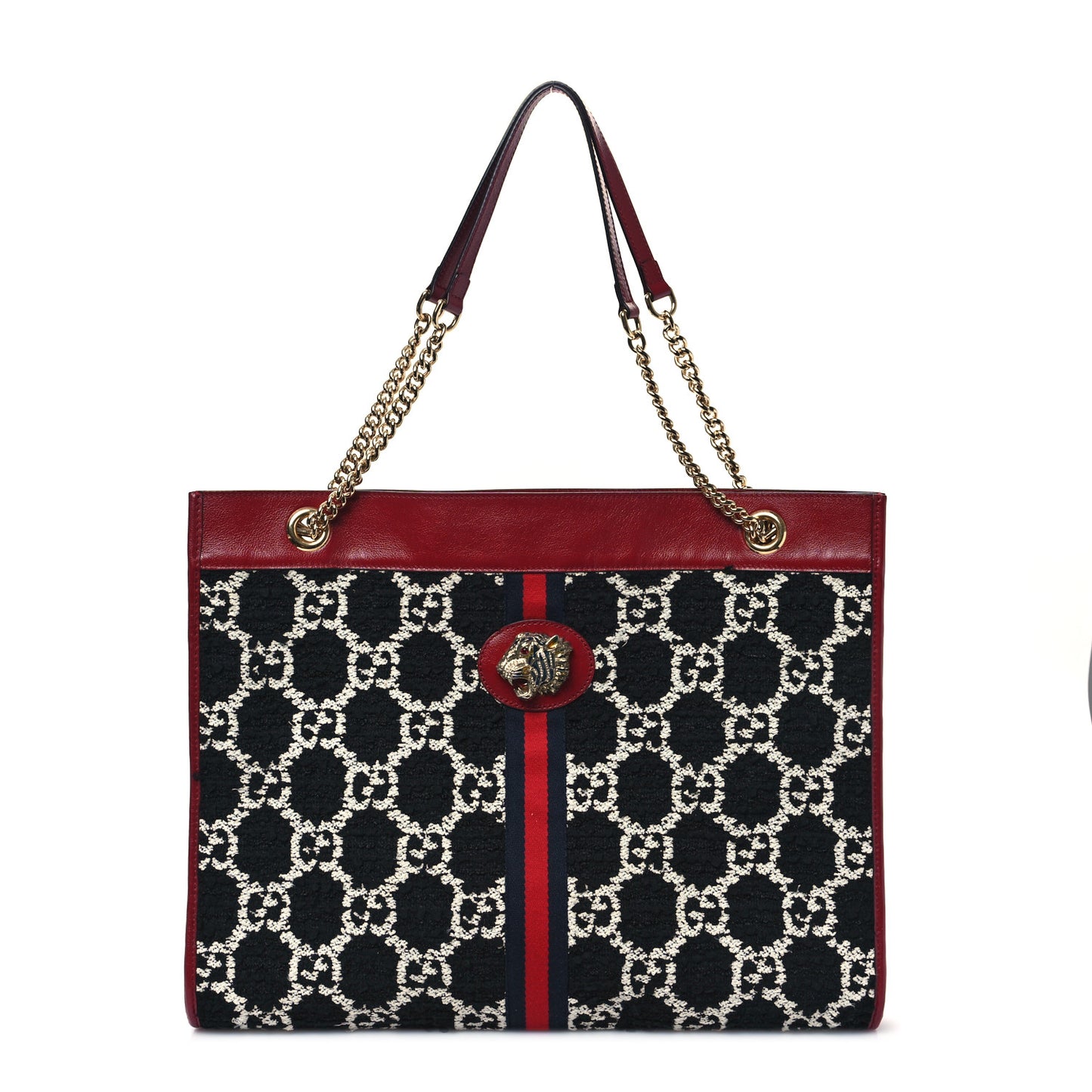 Tweed GG Monogram Large Rajah Chain Tote Romantic Cherry Black White