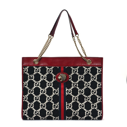 Gucci Tweed GG Monogram Large Rajah Chain Tote Romantic Cherry Black White 1 of 12