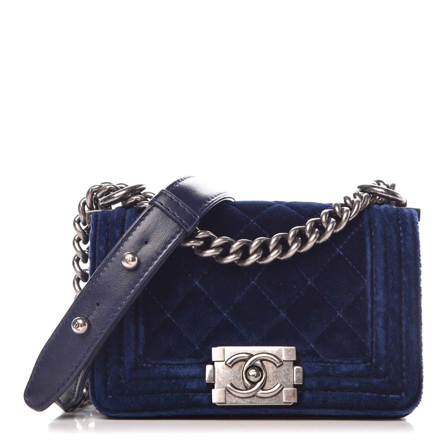 Chanel Velvet Quilted Mini Boy Flap Blue 1 of 8