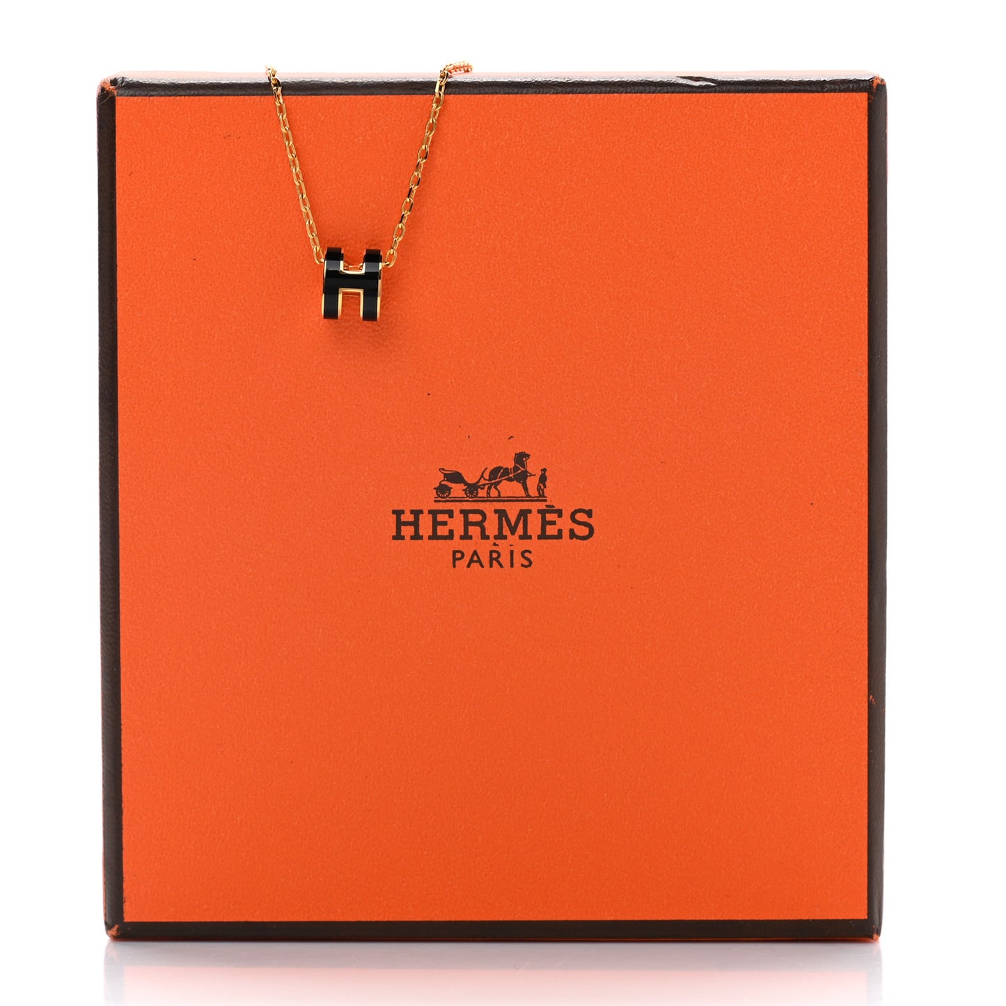 Lacquered Gold Mini Pop H Pendant Necklace Black
