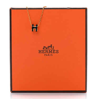Hermes Lacquered Gold Mini Pop H Pendant Necklace Black 7 of 7