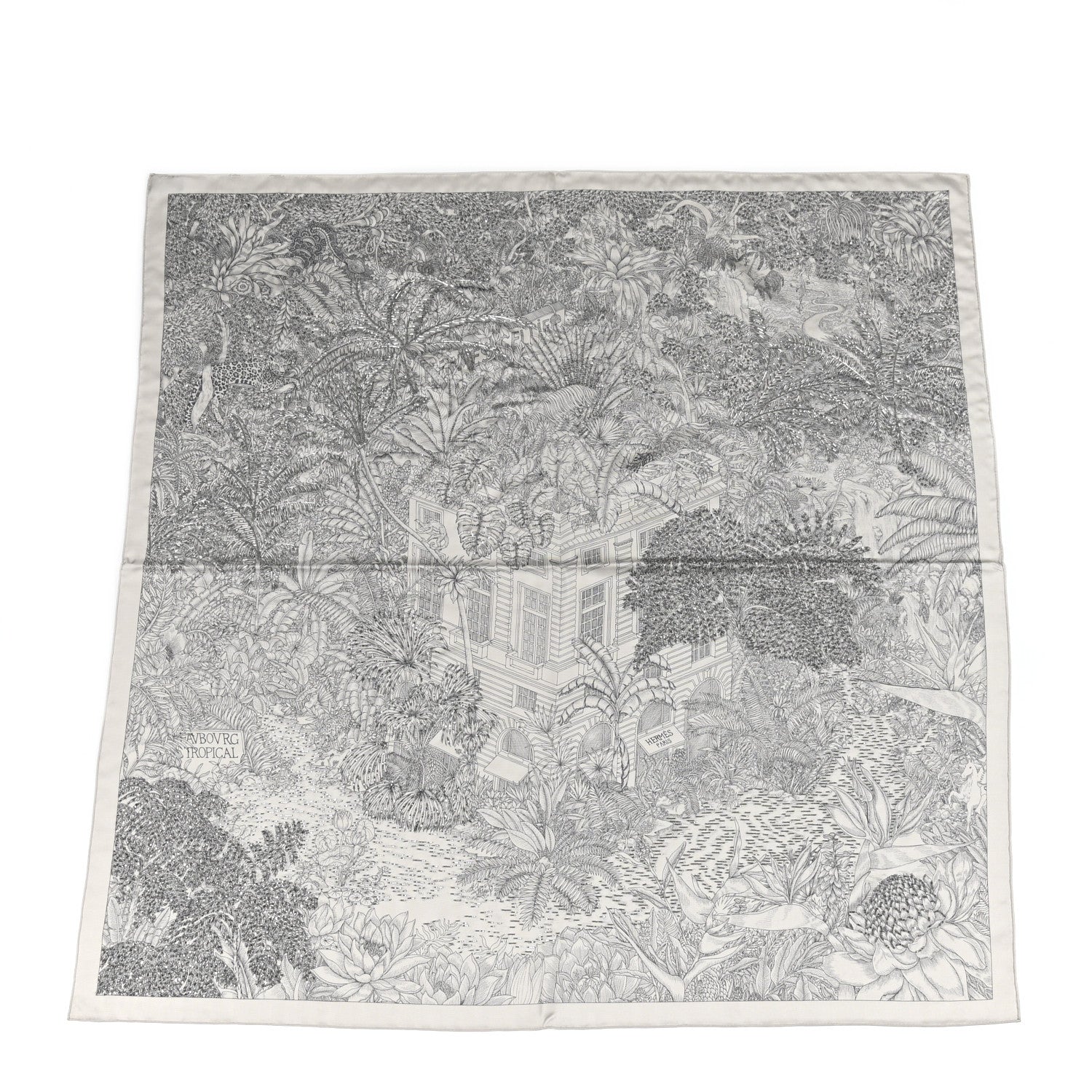 Hermes Silk Embroidered Faubourg Tropical Eclat Scarf 90 Argent Anthracite Or 1 of 5