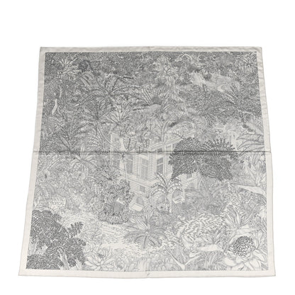 Hermes Silk Embroidered Faubourg Tropical Eclat Scarf 90 Argent Anthracite Or 1 of 5