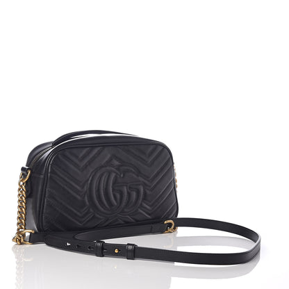 Gucci Calfskin Matelasse Small GG Marmont Chain Shoulder Bag Black 3 of 9