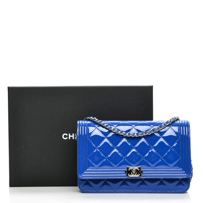 Chanel Patent Calfskin Quilted Boy Wallet On Chain WOC Dark Blue 9 of 9