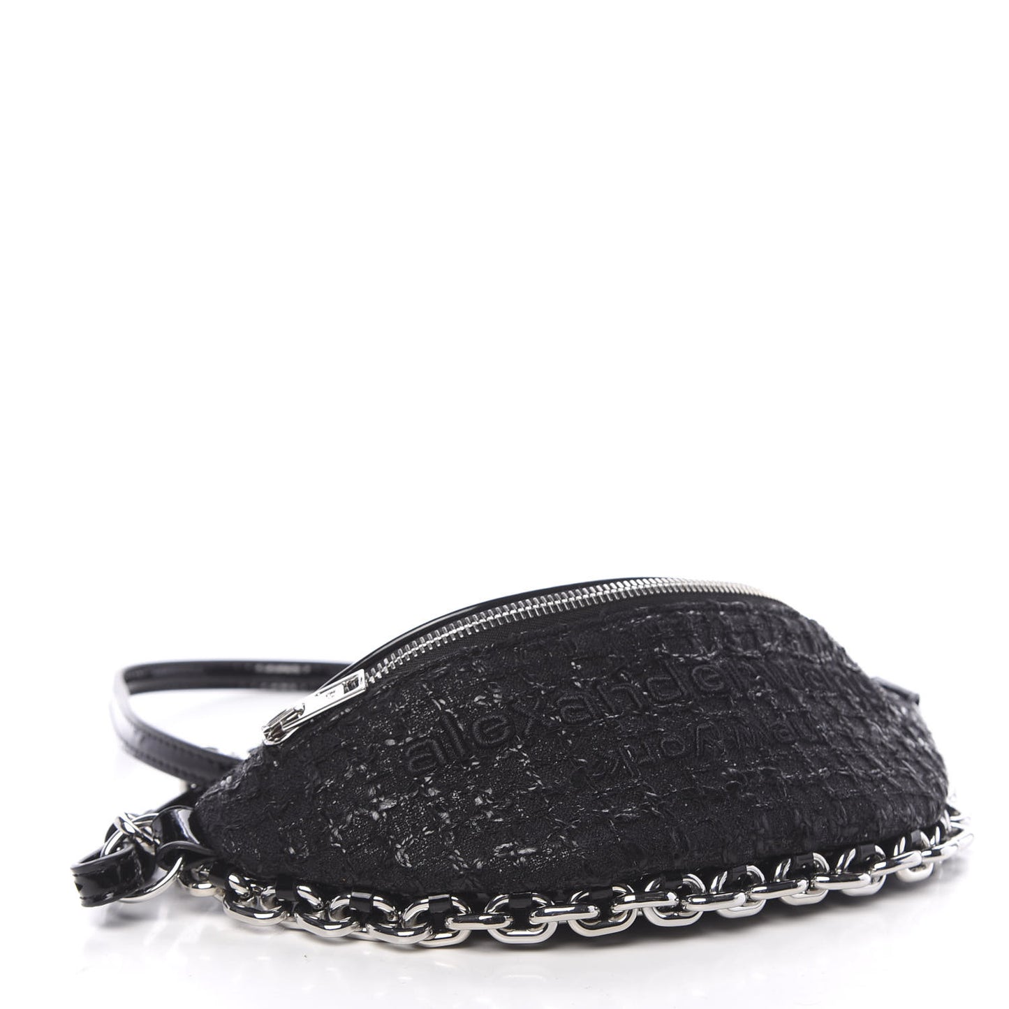 Patent Tweed Chain Embellished Attica Belt Bag Black