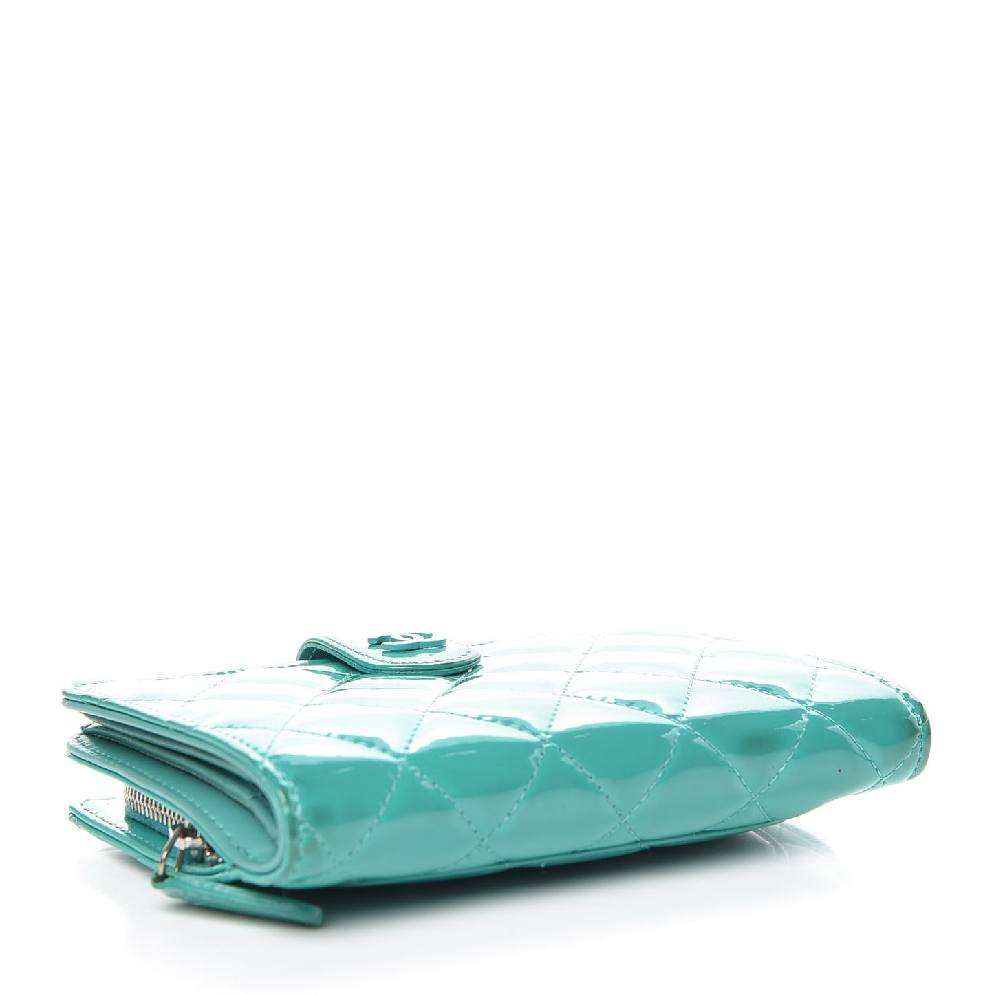 Patent Quilted Zip Pocket Wallet Turquoise
