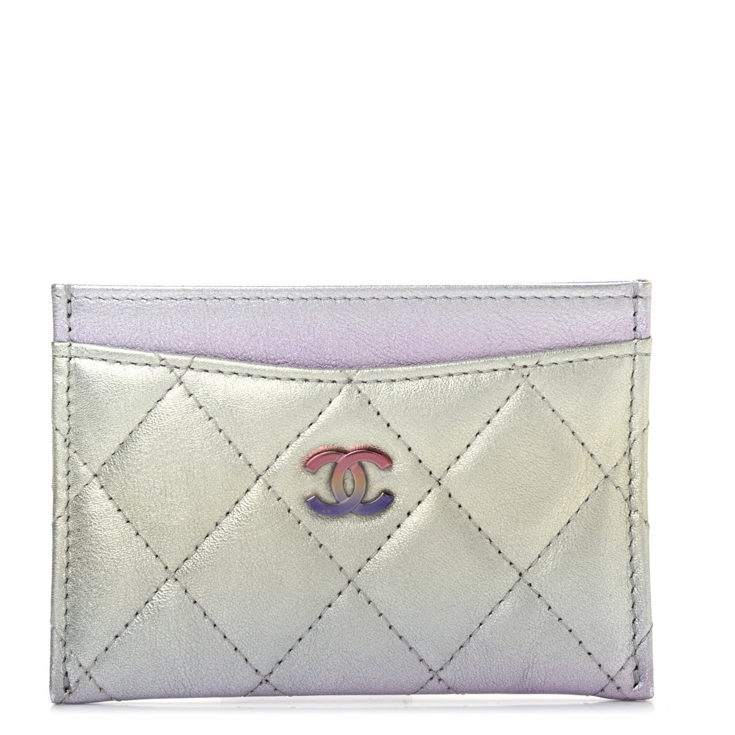 Chanel Gradient Metallic Calfskin Quilted Card Holder Silver Blue Yellow Purple 1 of 8