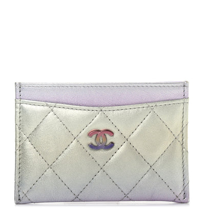 Chanel Gradient Metallic Calfskin Quilted Card Holder Silver Blue Yellow Purple 1 of 8