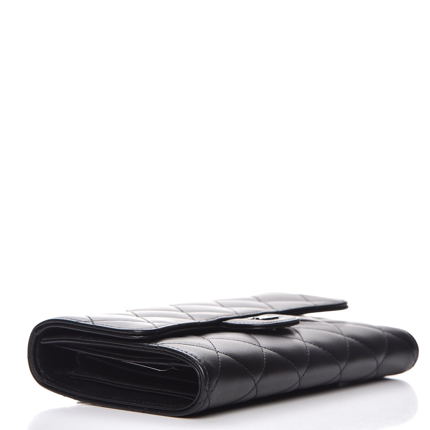 Lambskin Quilted Large Flap Wallet Black