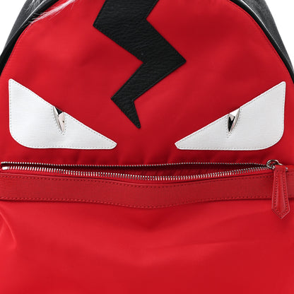 Fendi Nylon Vitello Elite Flamingo Fox Goat Fur Lightning Monster Eyes Backpack Rosso Black 7 of 10
