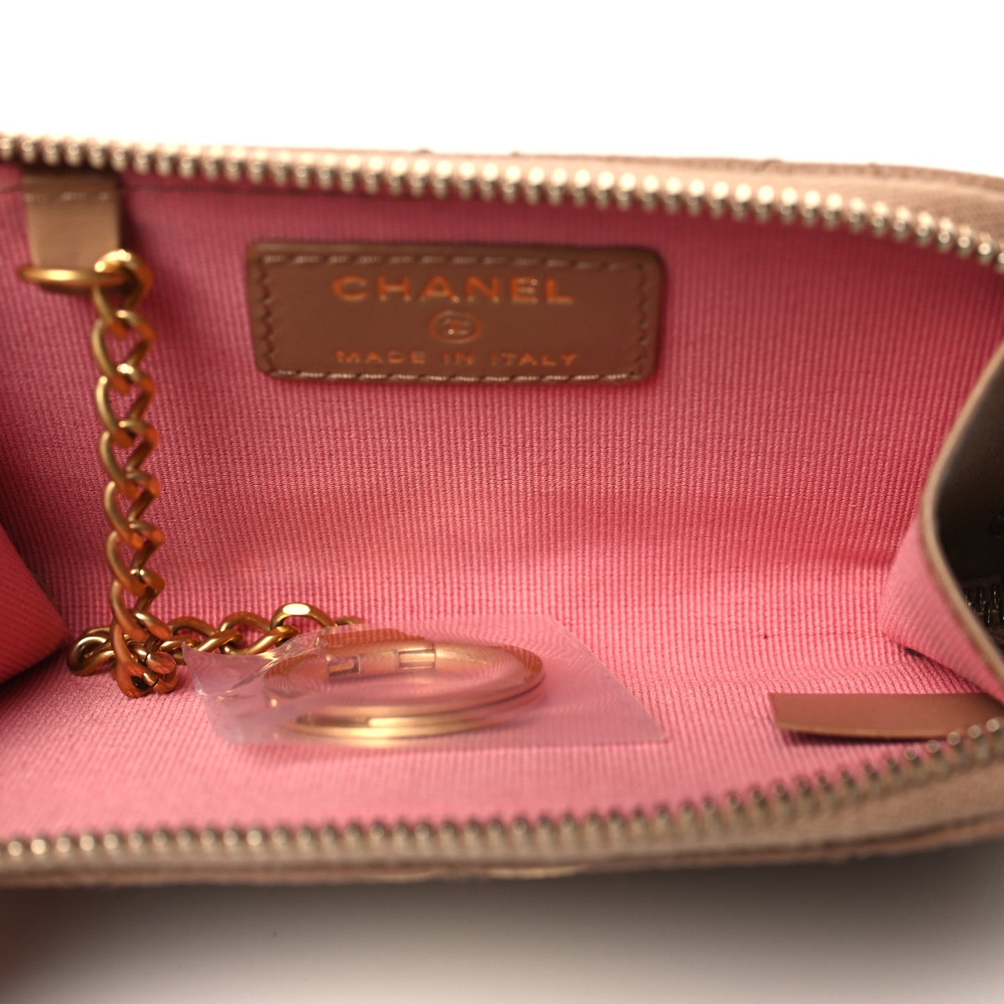 Caviar Quilted Zipped Key Holder Case Dark Beige