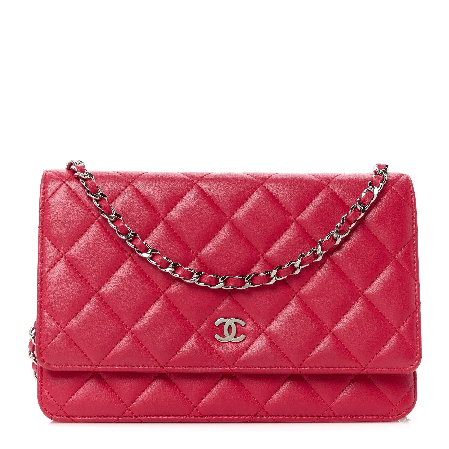 Chanel Lambskin Quilted Wallet On Chain WOC Dark Pink 1 of 12