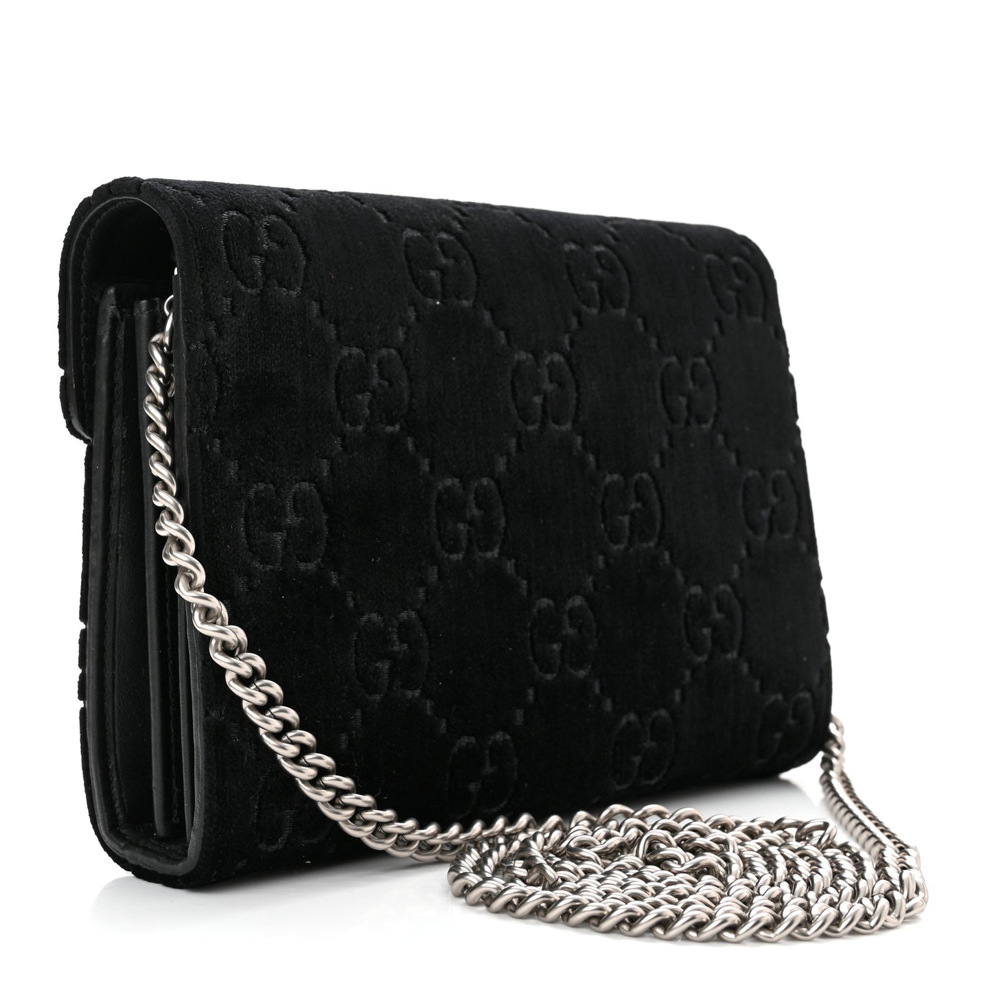 Velvet GG Monogram Mini Dionysus Chain Wallet Black