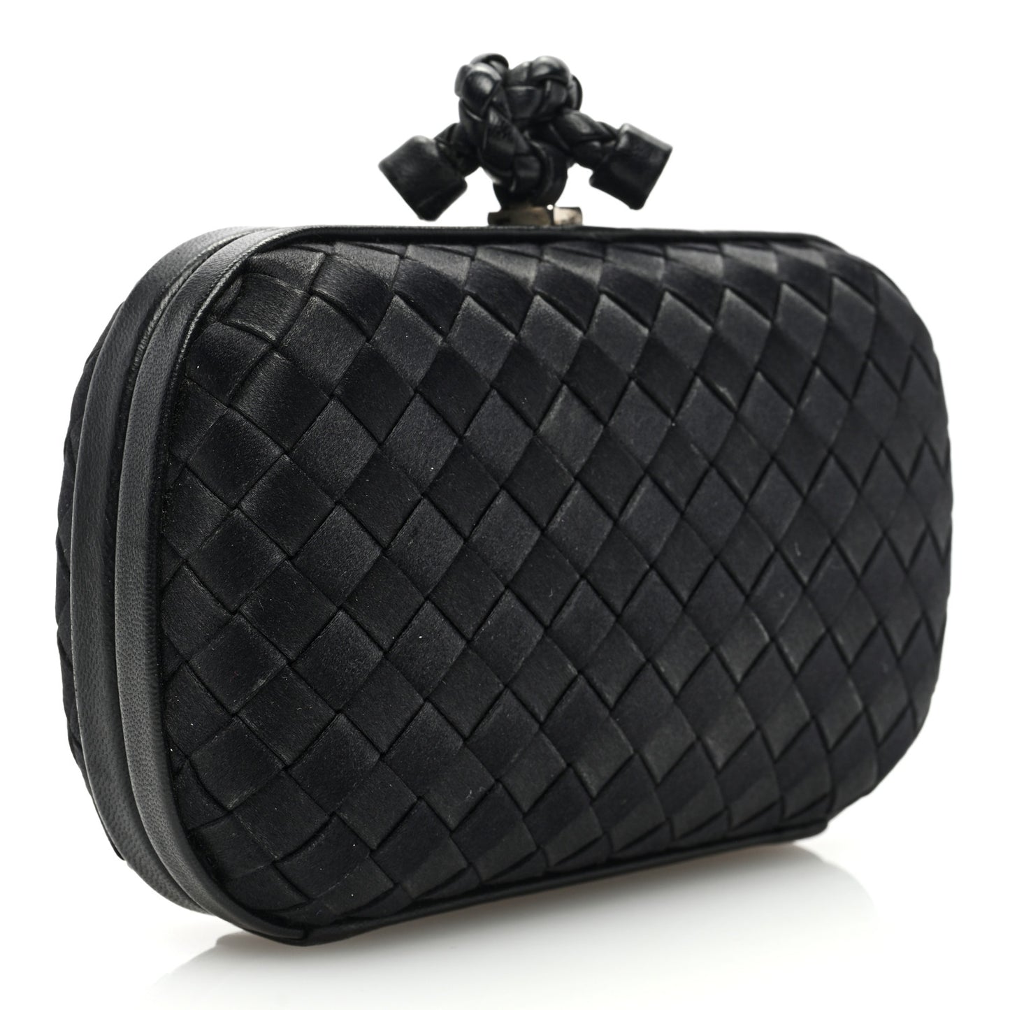Satin Intreccio Impero Knot Clutch Black