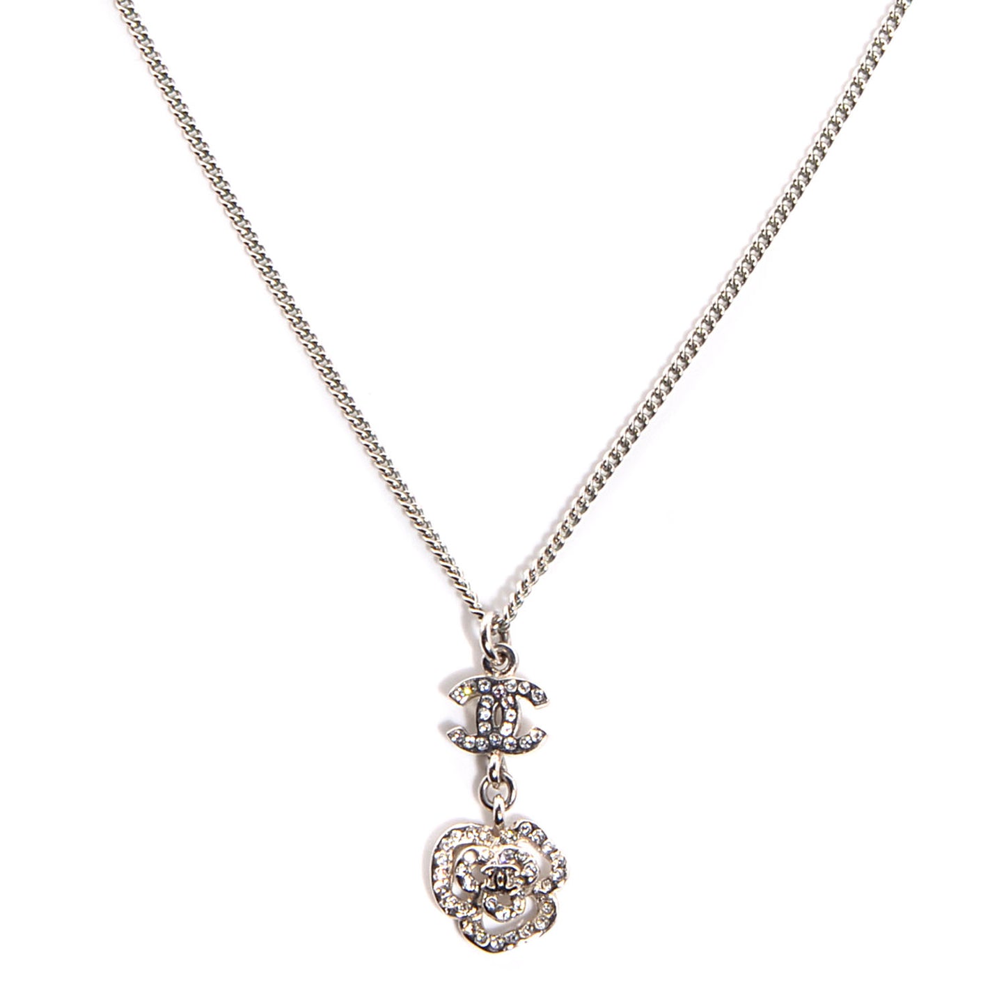 Crystal CC Camellia Necklace Silver