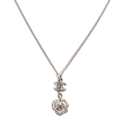 Chanel Crystal CC Camellia Necklace Silver 1 of 6