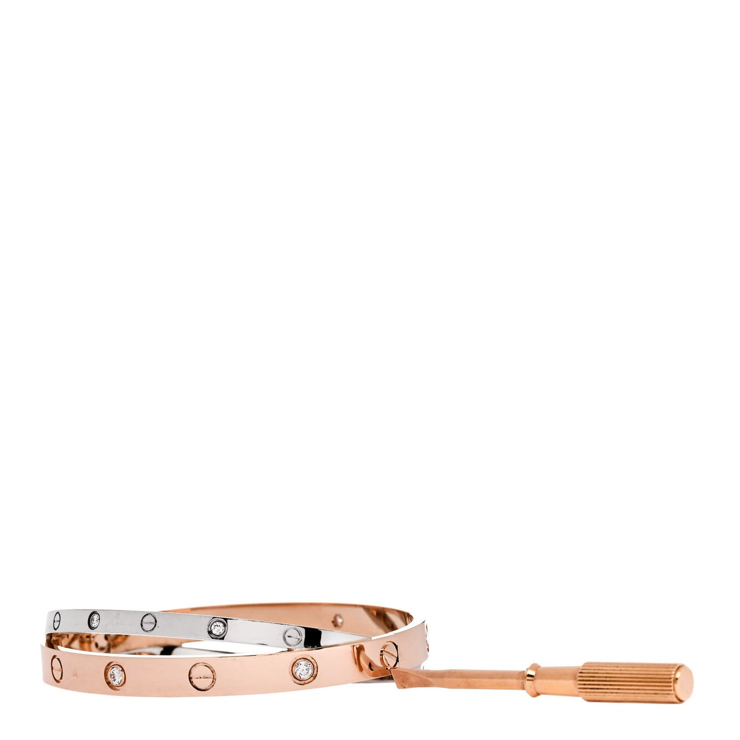 18K Pink White Gold 12 Diamond Double LOVE Bracelet 17