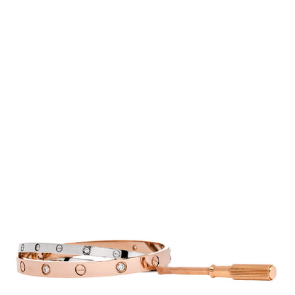 Cartier 18K Pink White Gold 12 Diamond Double LOVE Bracelet 17 3 of 9