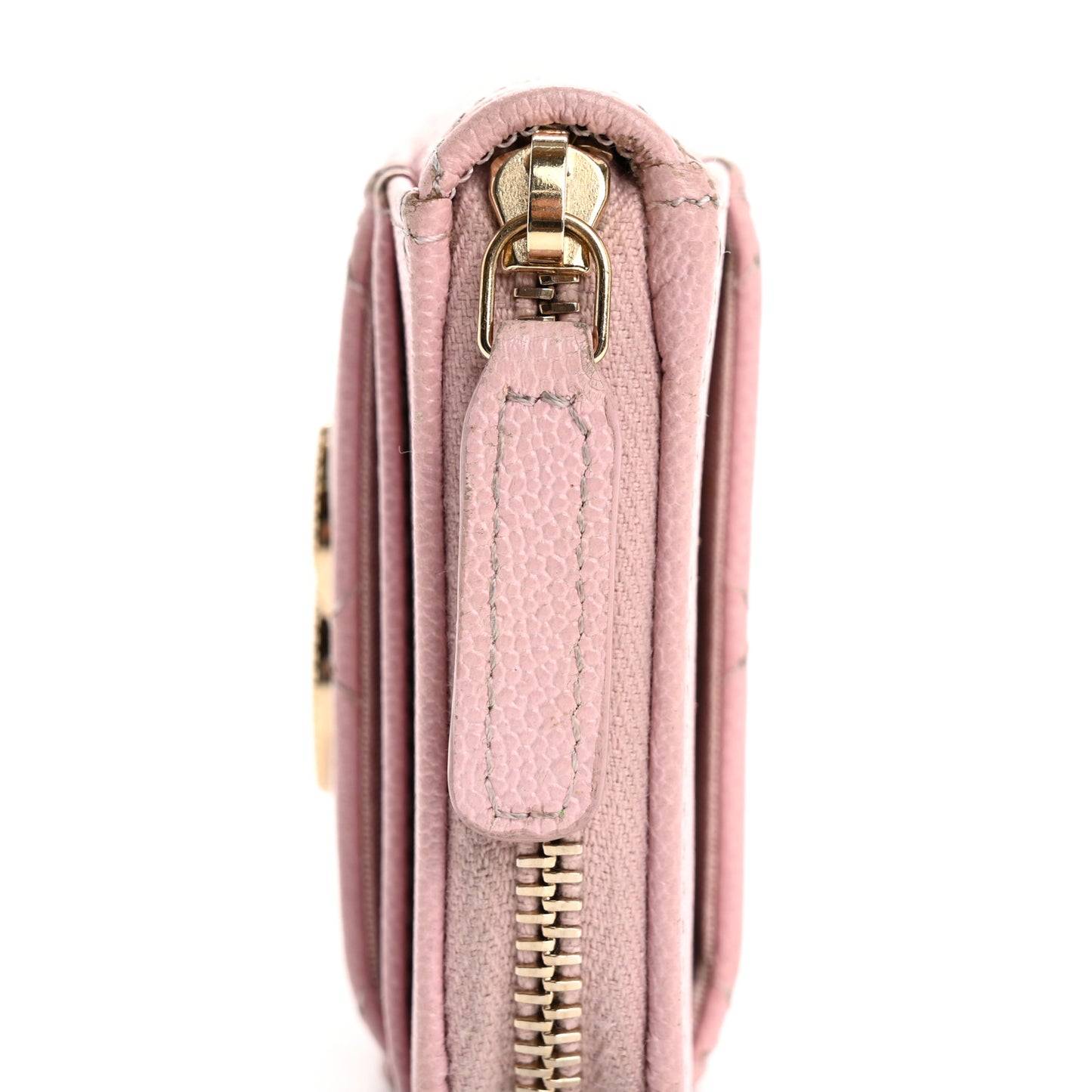 Caviar Quilted Studded CC Zip Card Holder Pink