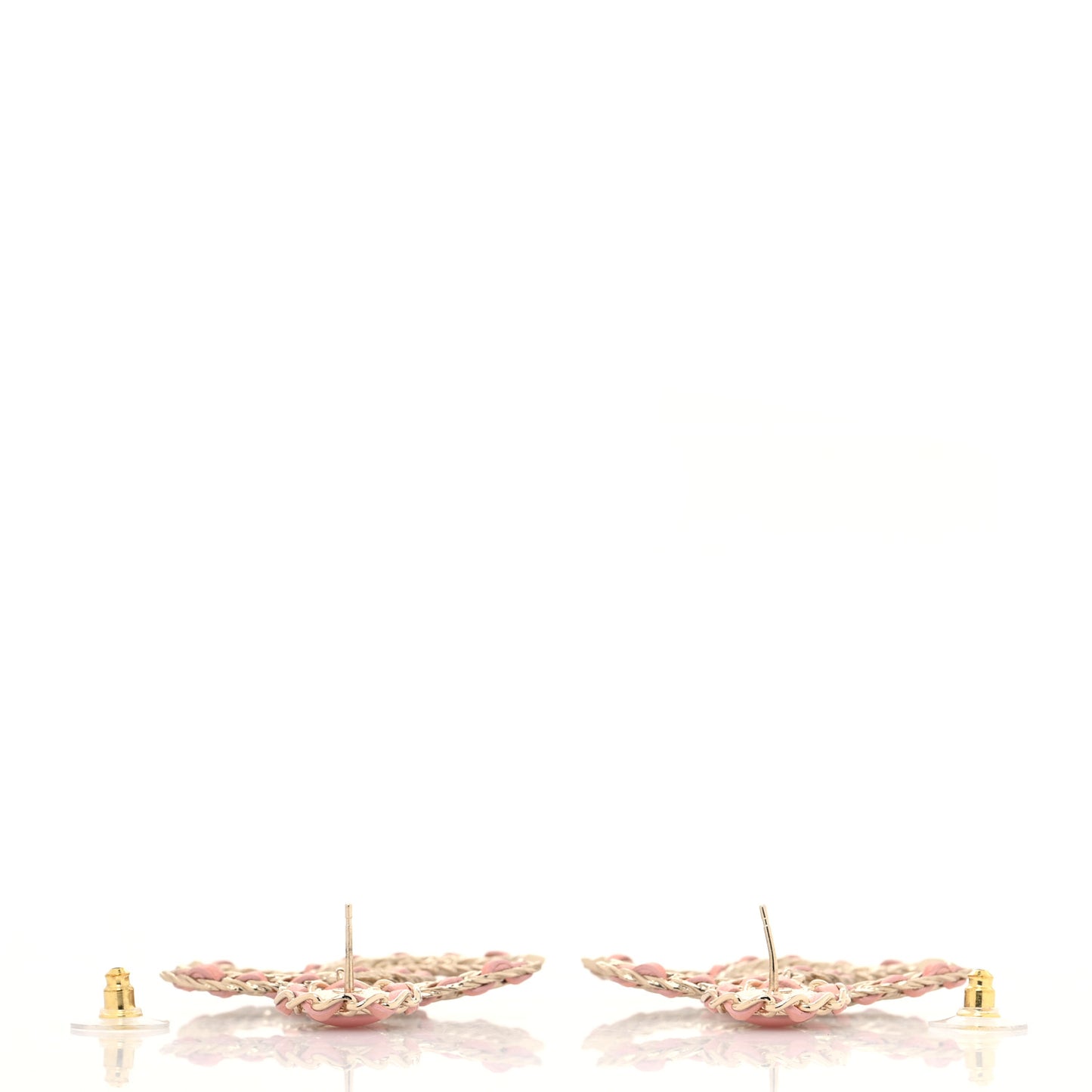 Lambskin Metal Chain CC Drop Earrings Pink Gold