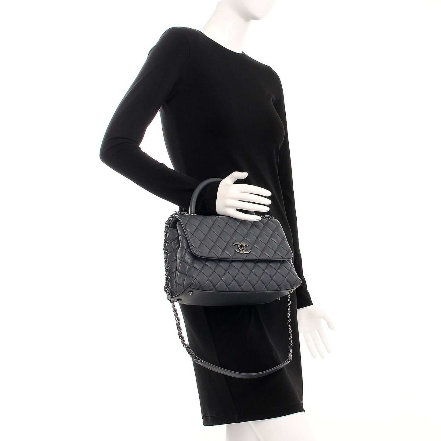 Caviar Quilted Small Coco Handle Flap Grey