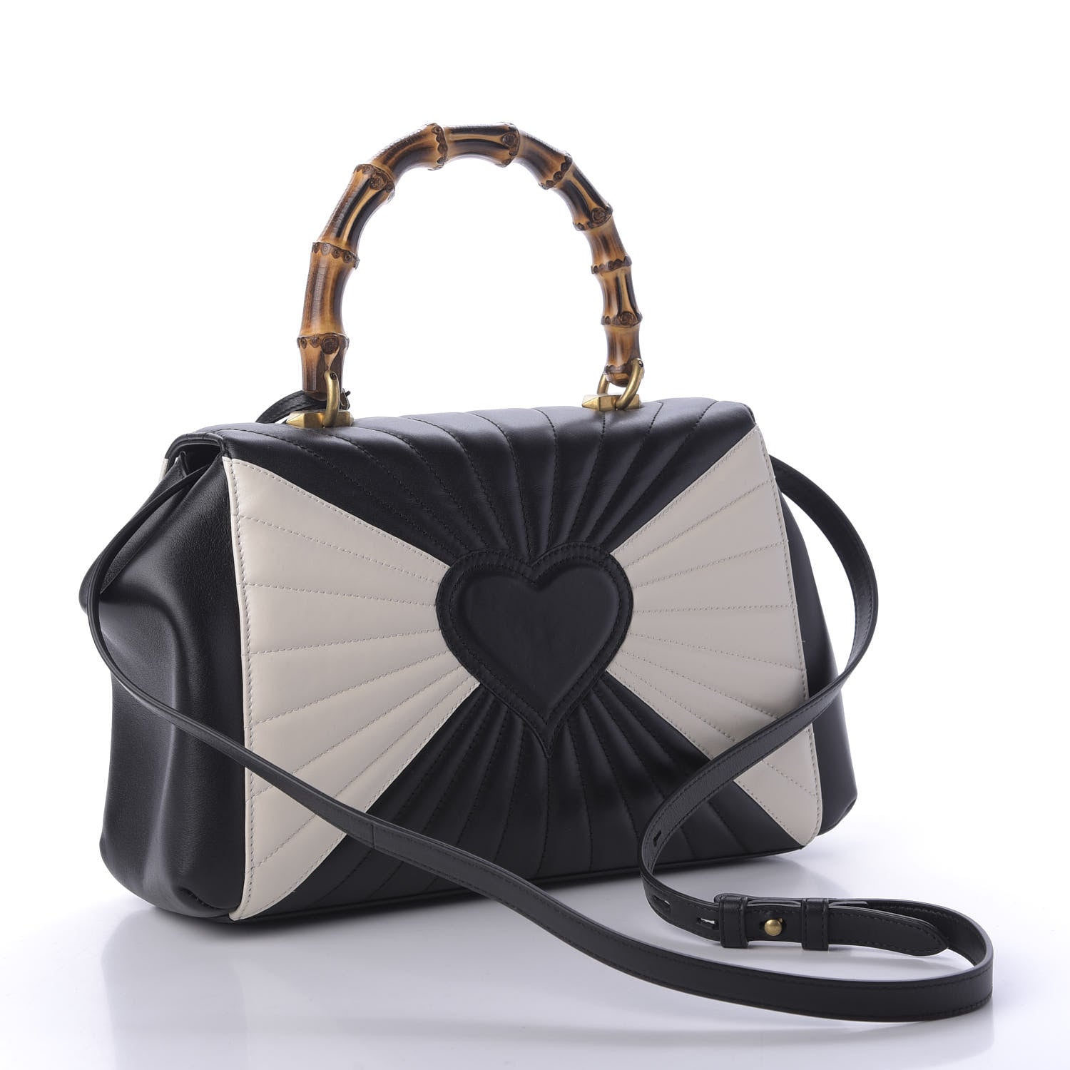 Gucci Calfskin Bamboo Trapuntata Queen Margaret Top Handle Bag Mystic White Black 4 of 10