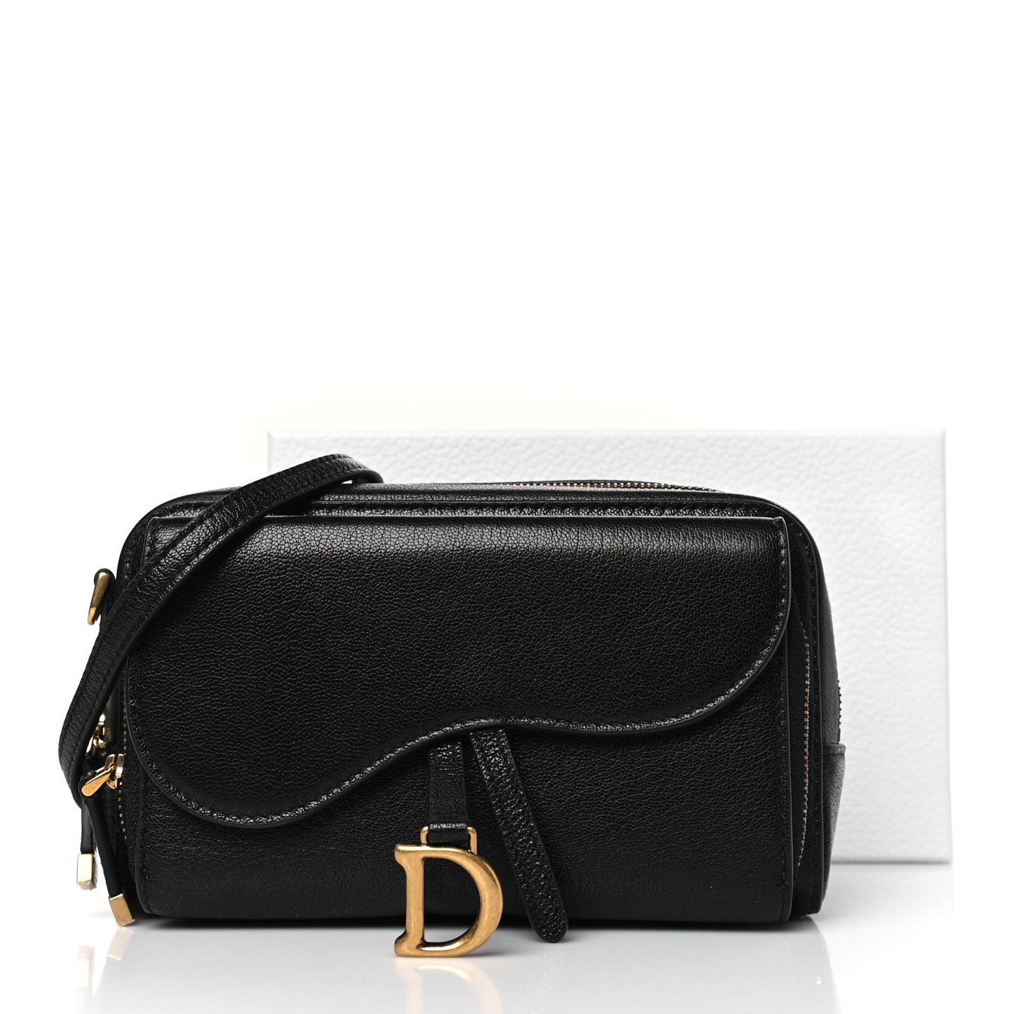 Goatskin Double Saddle Pouch Black