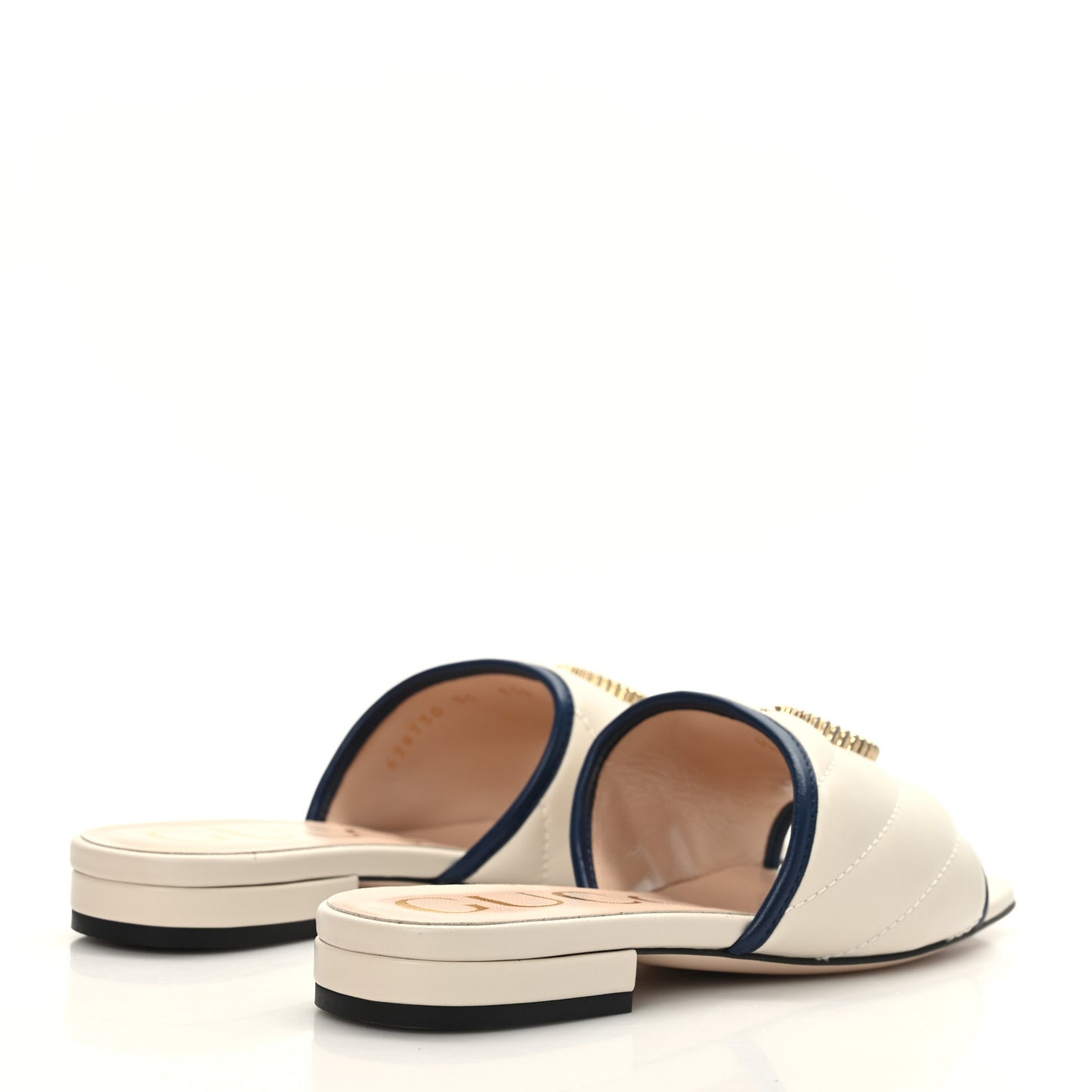 Nappa Matelasse Diagonal Torchon GG Marmont Flat Slide Sandals 35 Mystic White Blue Agata