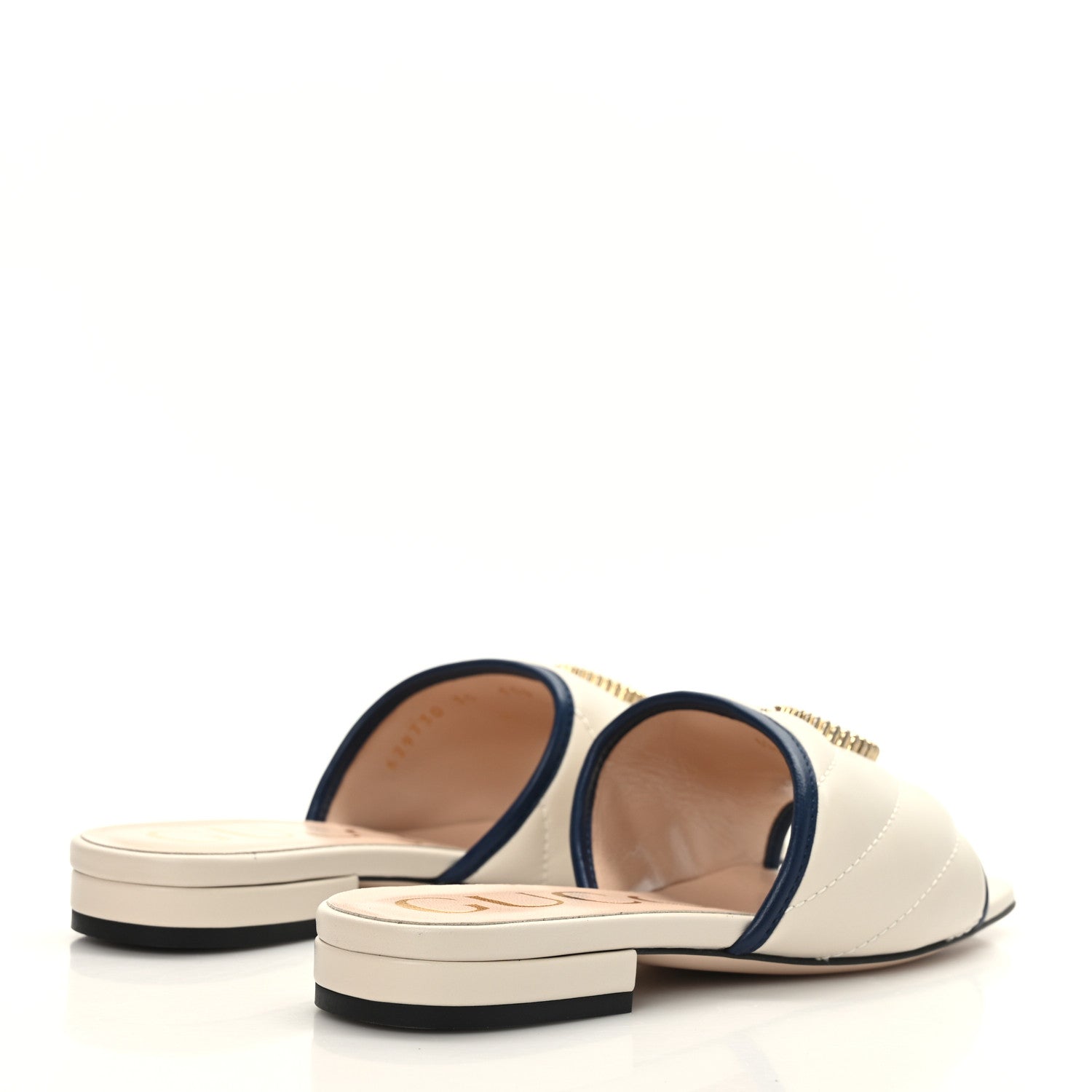 Gucci Nappa Matelasse Diagonal Torchon GG Marmont Flat Slide Sandals 35 Mystic White Blue Agata 4 of 7