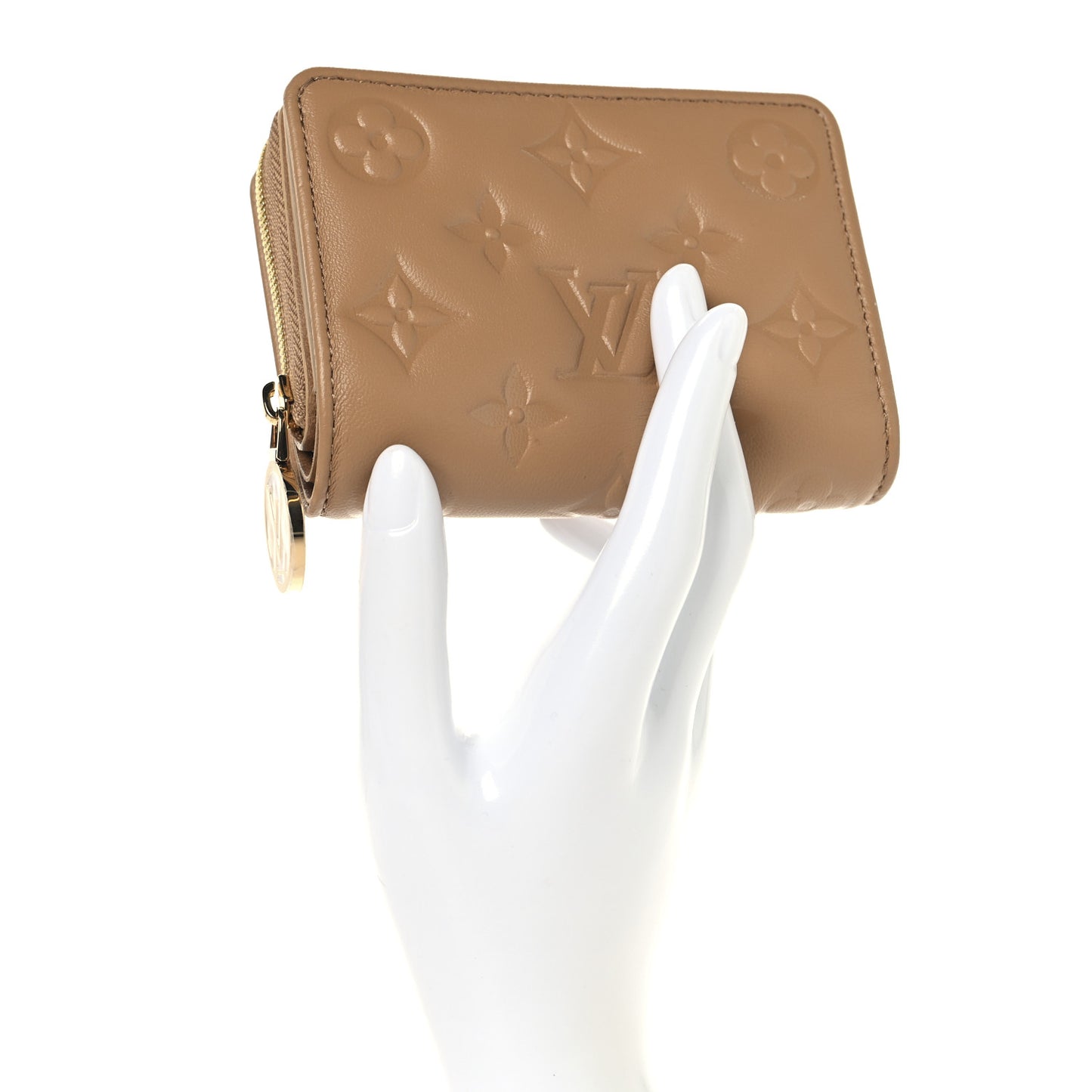 Lambskin Embossed Monogram Lou Coussin Wallet Camel