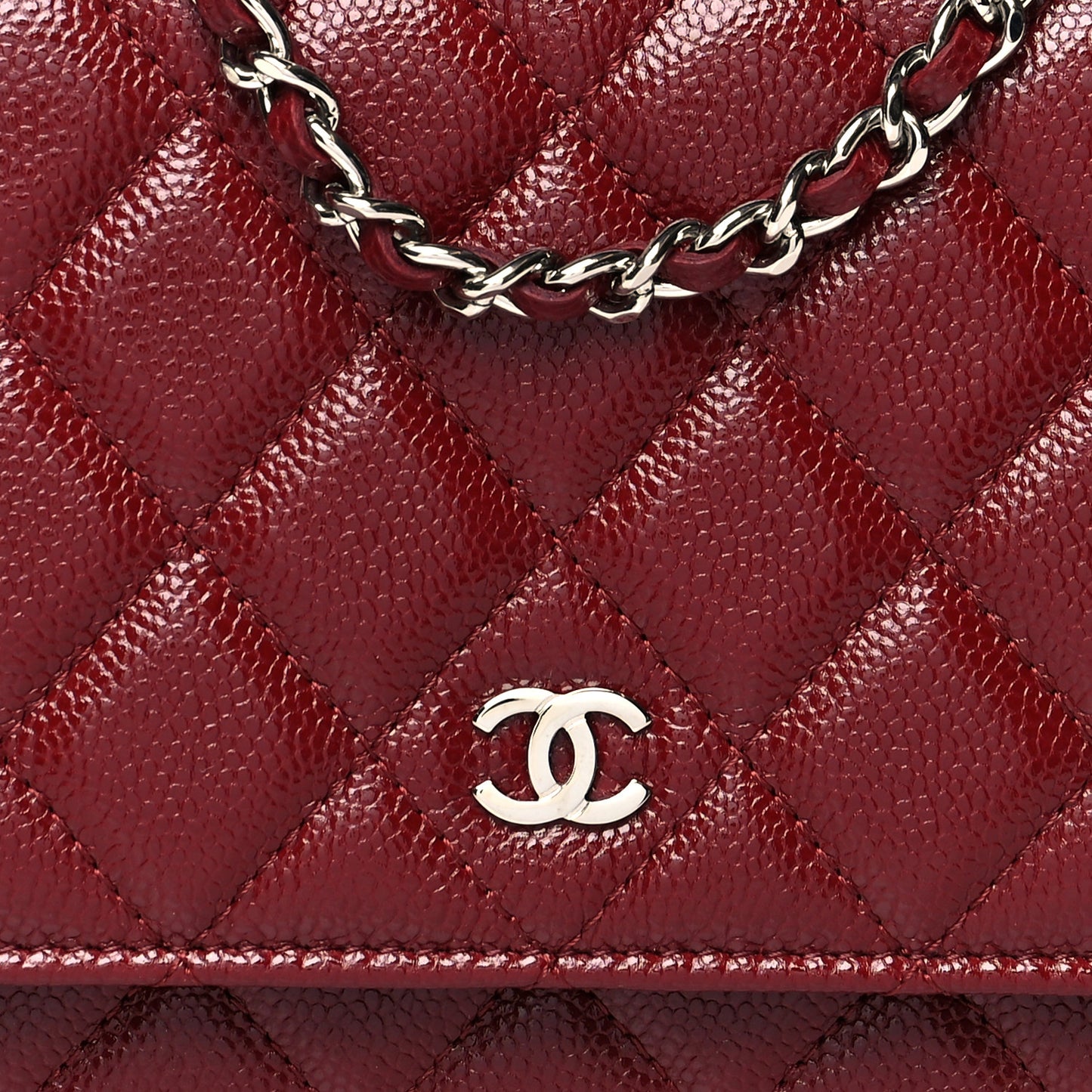 Caviar Quilted Wallet On Chain WOC Dark Red