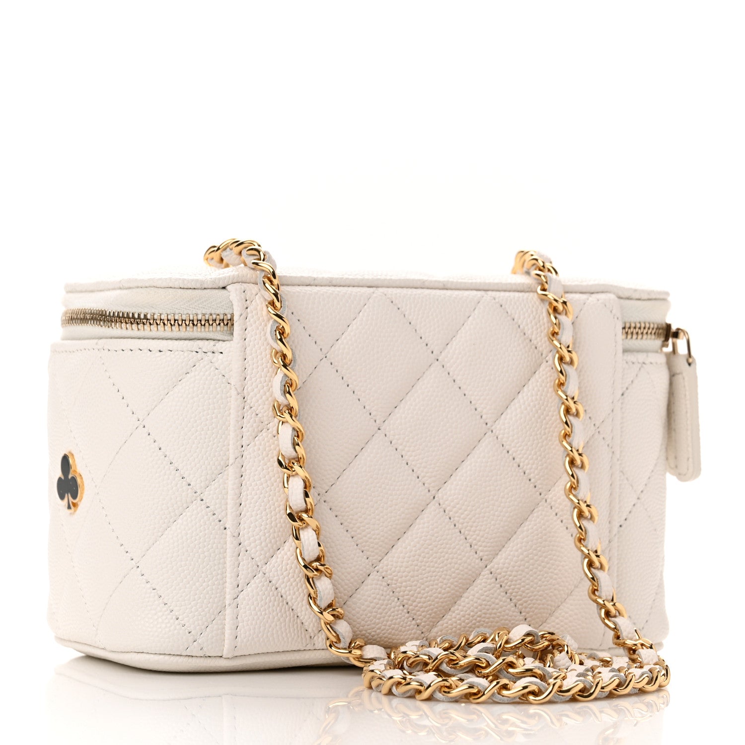 Chanel Caviar Quilted Enamel Coco Casino Small Vanity Case With Chain White 2 of 11