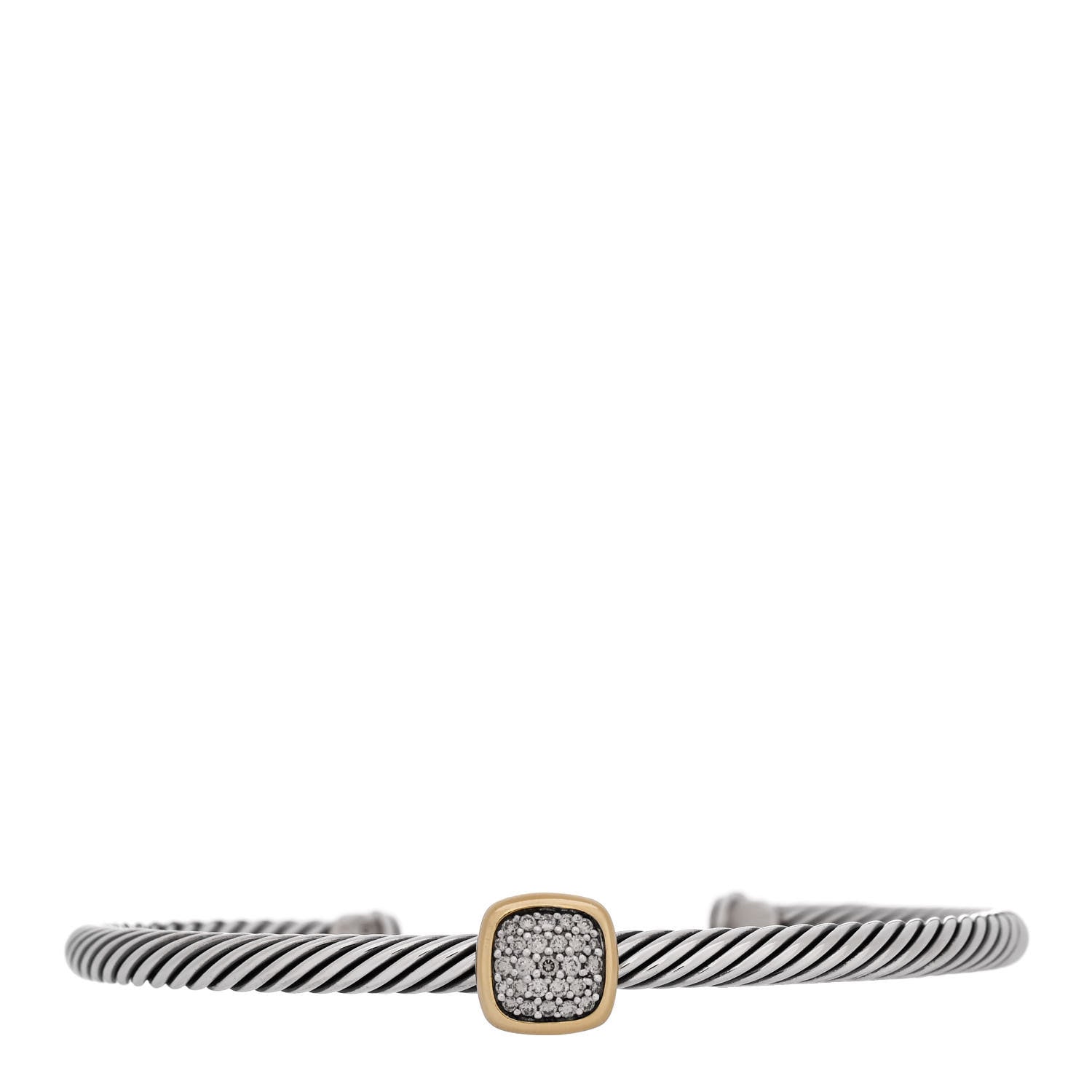 David Yurman Sterling Silver 18K Yellow Gold Diamond 4mm Cable Classics Station Bracelet 1 of 3