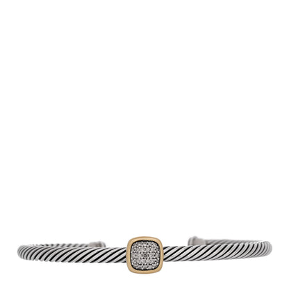 David Yurman Sterling Silver 18K Yellow Gold Diamond 4mm Cable Classics Station Bracelet 1 of 3