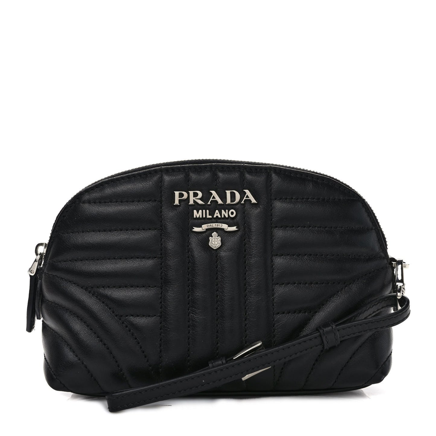 Soft Calfskin Diagramme Wristlet Pouch Bag Black