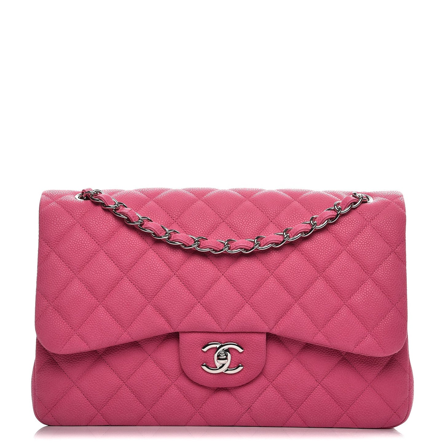 Iridescent Caviar Quilted Jumbo Double Flap Pink