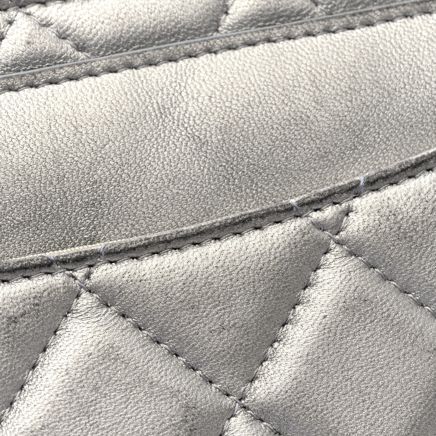 Metallic Lambskin Quilted Clutch With Chain Silver