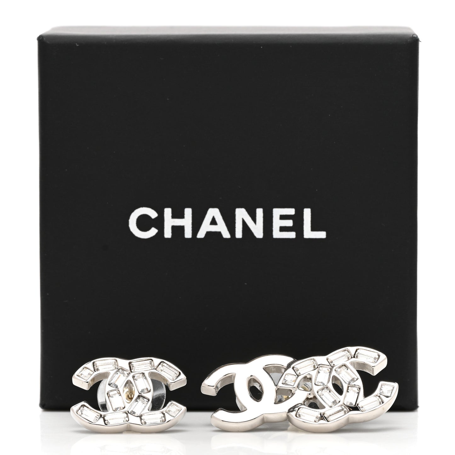 Baguette Crystal Double CC Earrings Silver