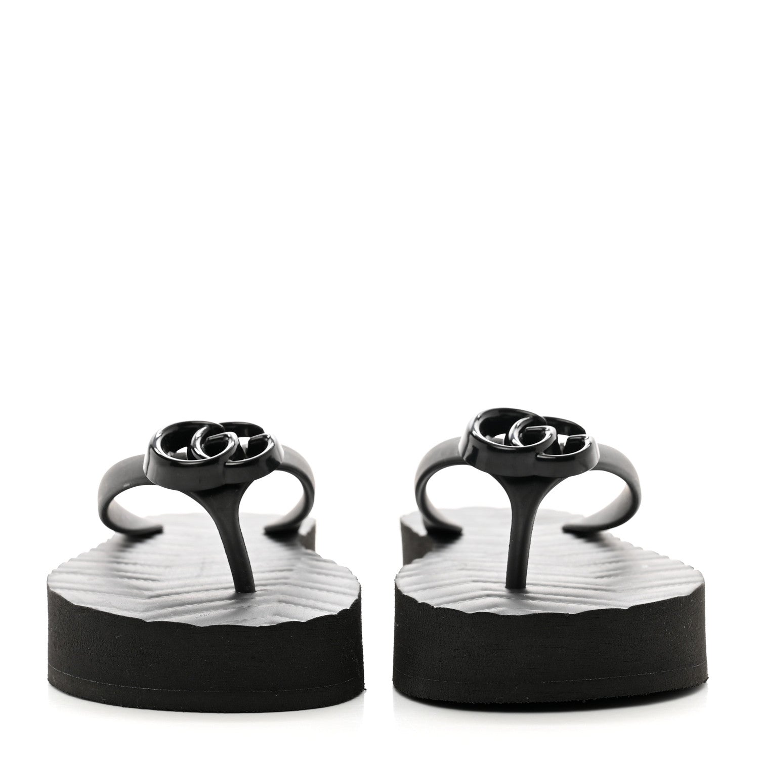 Gucci Rubber Chevron Womens GG Thong Sandals 36 Black 2 of 8