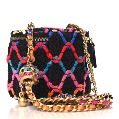 Chanel Tweed Diamond Threaded CC Pearl Crush Mini Vanity Case With Chain Black Multicolor 3 of 10