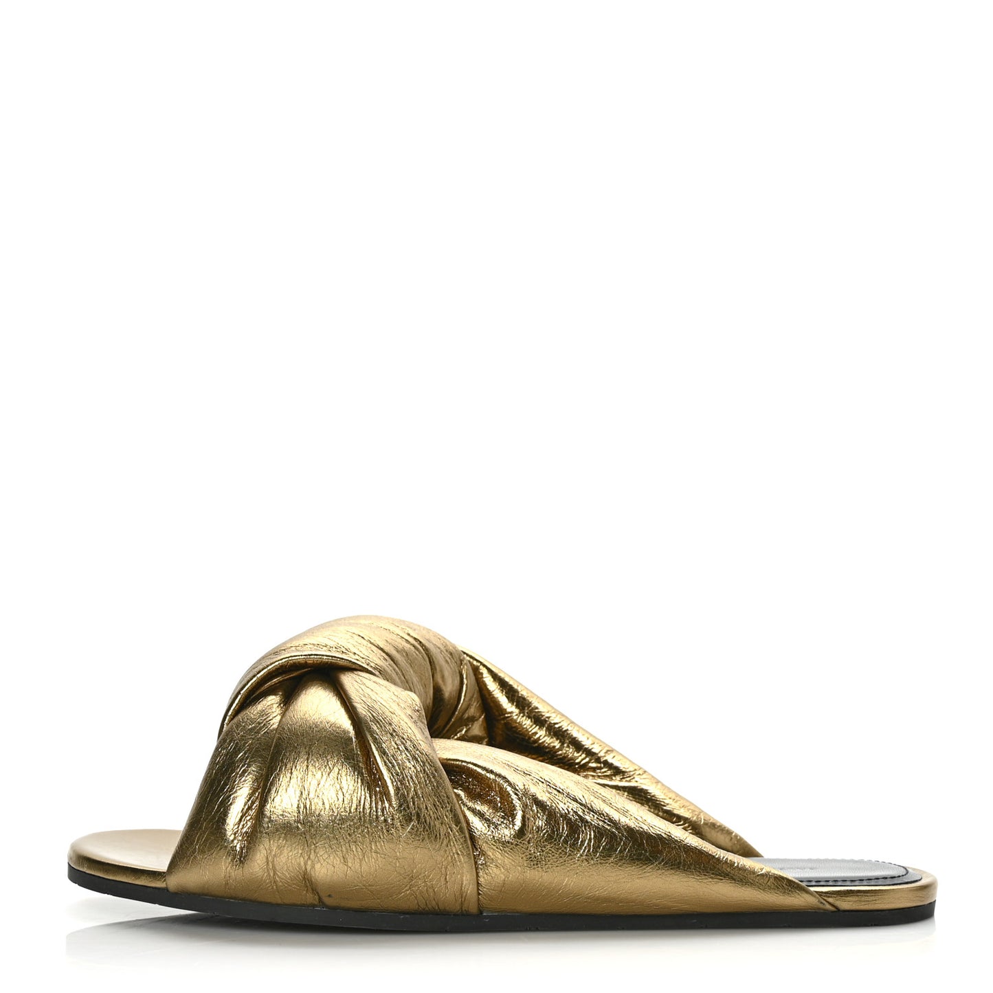 Metallic Lambskin Drapy Slide Sandals 37.5 Gold