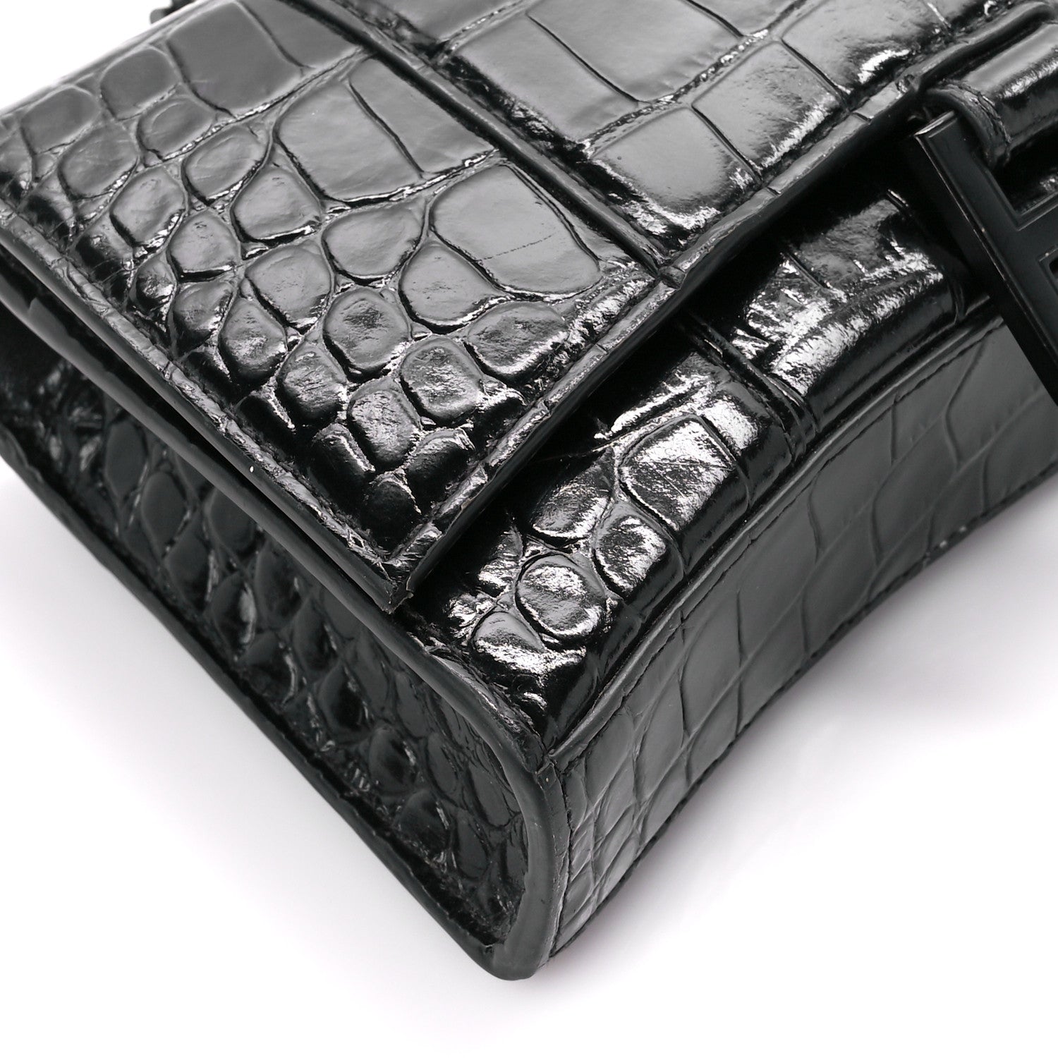 Balenciaga Shiny Calfskin Monochrome Crocodile Embossed Hourglass Chain Bag Black 11 of 13