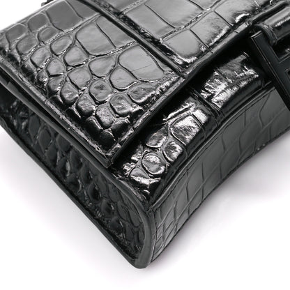 Balenciaga Shiny Calfskin Monochrome Crocodile Embossed Hourglass Chain Bag Black 11 of 13
